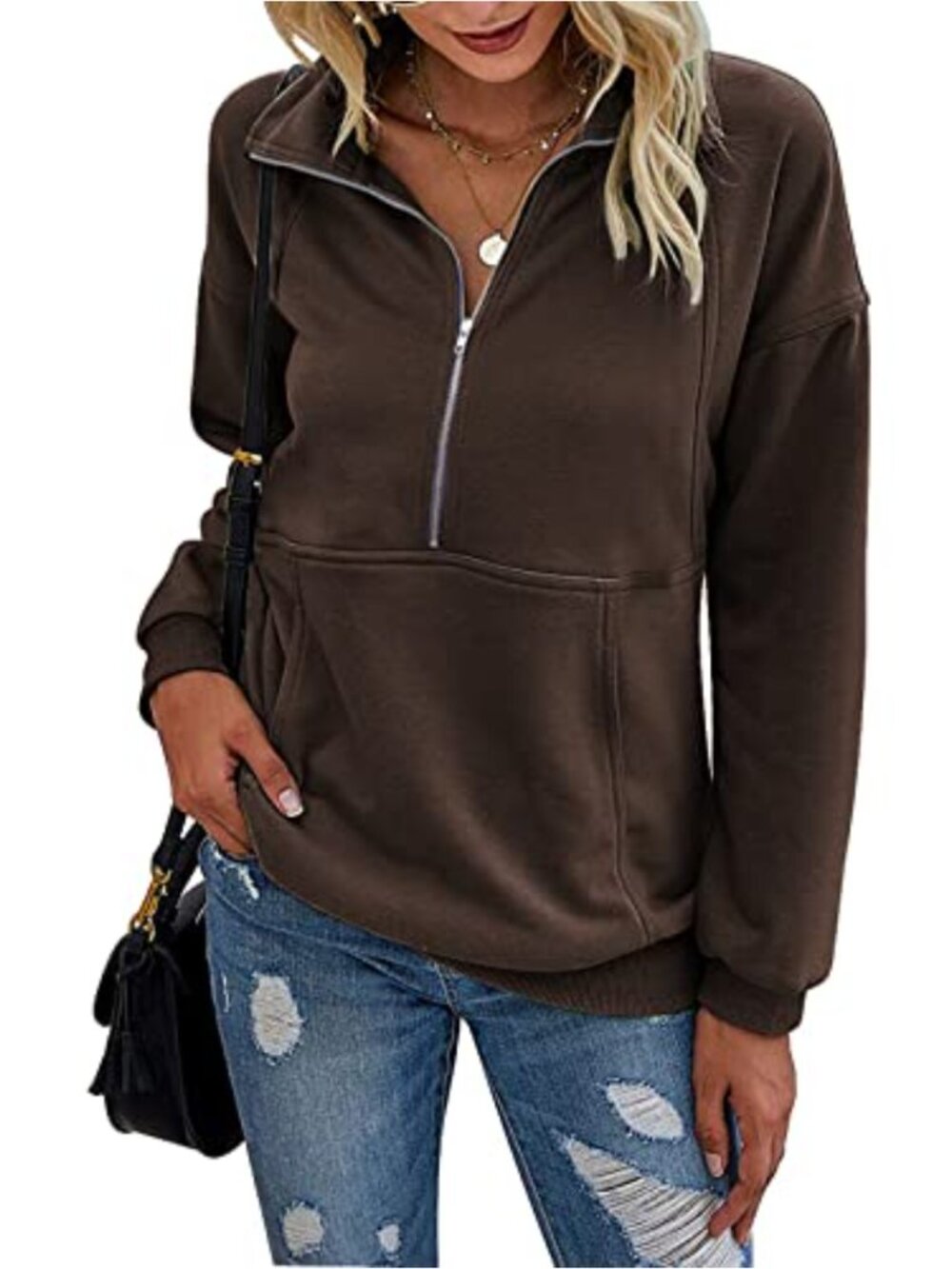 Long Sleeve Lapel Zip Up Sweatshirt Loose Pullover Activewear Running Jacket